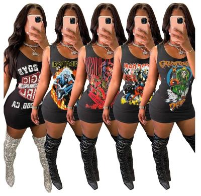 China 2022 New Design Popular Graffiti Printing Anti-static Sleeveless Street Wear Y2K Shorts Tank Tops Dress Casual Wear for sale