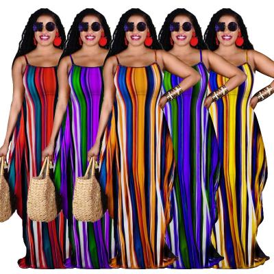 China 2022 Summer Anti-Static Printed Women's Maxi Dress Ladies Rainbow Maxi Dresses Sundress Casual Long for sale