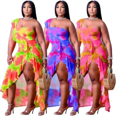 China 2022 Viable Summer Irregular Floral Print Sexy Bodycon Women's Clothing Plus Size Dress For Fat Woman for sale