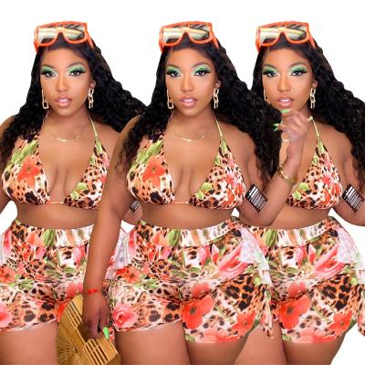 China Plus size plus size swimwear women floral bikini ladies fat 2 pieces set sexy plus size swimwear floral print bikini 2022 for women for sale