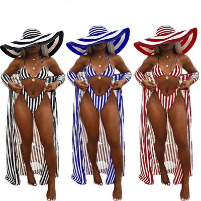 China Plus Size 2022 Summer Women's Sexy Swimsuit Beach Wear Cover Up Bikini Set Sexy 3 Piece Swimsuit Female for sale