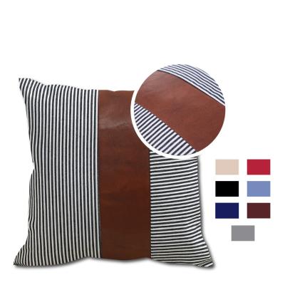 China Folded Farmhouse Decorative Pillow Poly Cotton Panel Modern Faux Leather Cushion Sofa Pillowcase for sale