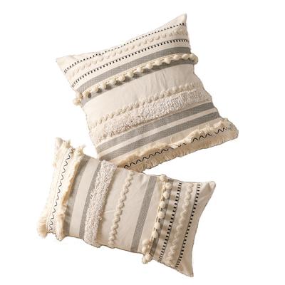 China Folded Ins Moroccan Style Lace Tufted Cotton Embroidered Pillow American Lace Tassel Sofa Cushion Cover for sale