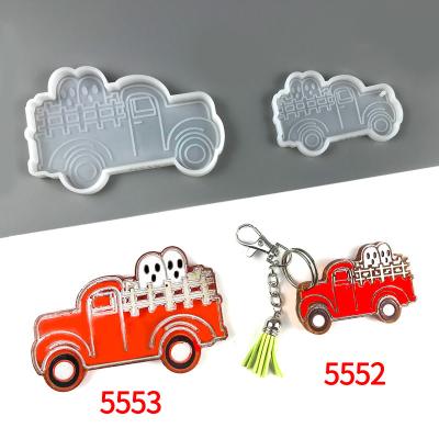 China 5552 5553 Viable Head Chain Mold and Coaster Silicone Mold Halloween Ghost Truck Mold Halloween Sign Decoration Epoxy Resin Mold for sale