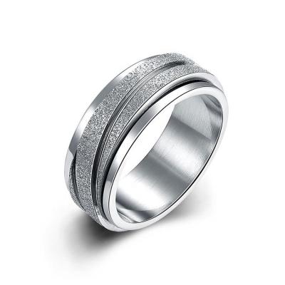 China Hiphop Fashion Personality Hot Selling Unique Design Men Silver Plated Stainless Steel Titanium Rock Rotatable Ring for sale