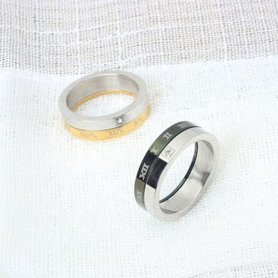 China Hiphop Simple Design Fashion Mens Roman Time Double Level Rotatable Stainless Steel Plating Double Rings for sale