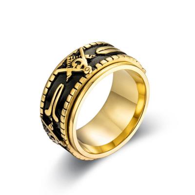 China Fashion Religious High Quality Hot Sale Style Men Rotary Gold Polished Stainless Steel Masonic Rings for sale