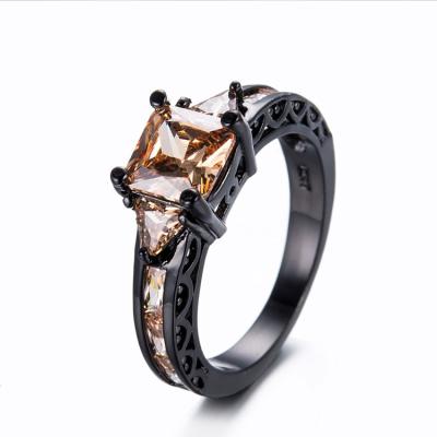 China Hot CLASSIC High Quality Colorful Square Brass Women's Wholesale Fashion Sale Black Zircon Rings for sale