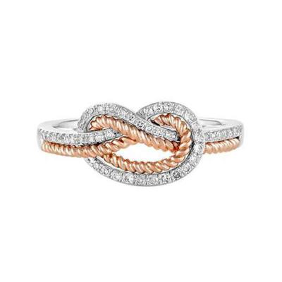 China Factory Directly Sale Cute High Quality Love Knot New Shaped Two Tone Plating Copper With Zircon Girls Rings for sale