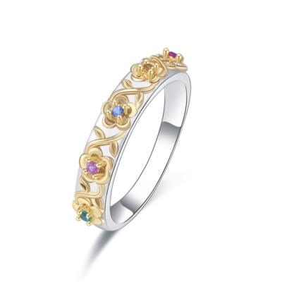 China Best Style Hot Sale Cute Fashion Two Tone Plating Copper Flower Shaped Elegant Goddess Rings For Wedding for sale