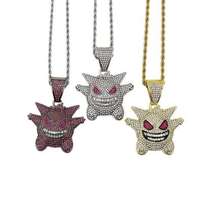 China Fashion 3 Colors Religious Holiday Jewelry Full Crystal Stones Long Chain Big Halloween Devil Necklace for sale