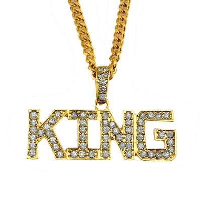 China Hot Sale Fashion Hiphop Gold Plated Alloy Mens Hip Hop Long Chain Big Letter King Pendant Necklace for sale