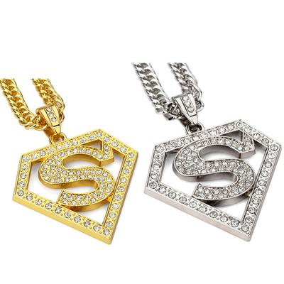 China Hiphop New Arrival Fashion Jewelry 18K Gold Plating Alloy Hiphop Superman Daily Long Chain Necklace for sale