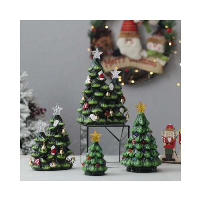 China Handmade Wholesale Indoor Decoration High Quality Ceramic Christmas LED Painted Tree For Table Decoration for sale