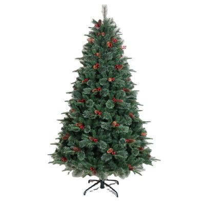 China Christmas Party Decoration 6FT Europe High Density PVC+PE Trend Mixed Luxury Hinged Artificial Christmas Tree With Pine Cones for sale