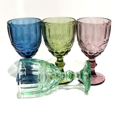 China Wholesale Retro Vintage Embossed European Style Retro Champagne Juice Wine Glass Colored Glass Tumbler for sale