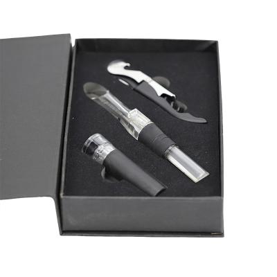 China Viable Wine Set With Three Piece Gift Box With Wine Corkscrew Vacuum Bottle Stopper And Aerator Pourer for sale