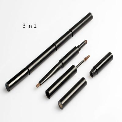 China Waterproof Customized LOGO New 4-color Three In One Eyebrow Pencil For Makeup Waterproof Sweat Resistant Low MOQ Eyebrow Pencil With Brush for sale