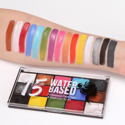 China Face 15 Colors Of Water-soluble Watercolors With Brushes Square Hole Powder Body Painting Pigments For Festival for sale