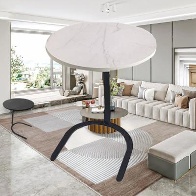 China Nordic Round Adjustable Metal Round Indoor Coffee Table Custom (Height) Table Living Room Furniture Wooden Storage Side Racks for sale