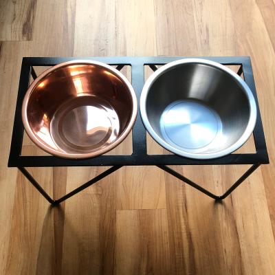 China Sustainable Double Stainless Steel Dog Bowl For Dog Cat Bowel Rack for sale