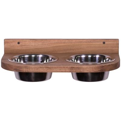 China Non-automatic Direct Manufacturer Customized Sizes And Logos Wooden & Stainless Steel Pet Feeding Bowl for sale