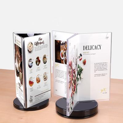 China Acrylic Menu Display Rack China Made Restaurant Table Card Holder Triangle Acrylic Rotating Menu Display Rack for sale