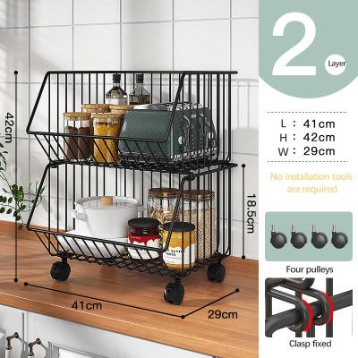 China 2021 Tiers Baskets Organizer Kitchen Home Storage Rack Metal Rolling Cart Viable Hot Selling Trolley With 4 Wheels for sale