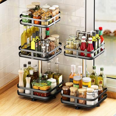 China Wholesale Viable Carbon Steel Countertops Black Spice Rack Multifunctional 2 Layer Spice Storage Shelf Kitchen Rack for sale