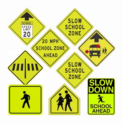 China Fluorescent Reflective Pedestrian Crossing Ahead Warning Symbol Sign for school zones for sale