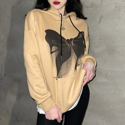 China Akaily Streetwear Viable Butterfly Hoodies Women Sweatshirt Autumn 2021 Winter Autumn Clothes Loose Harajuku Hoodies Women Pulover Top for sale