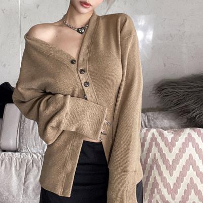 China Oversized Knitted Akaily Sweaters Autumn Winter For Women Fashion Loose Long Sleeve Cardigan Women Black Buttons Pockets Cardigan for sale