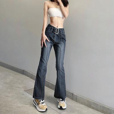 China Akaily Streetwear Bell Bell Bottom Pants Women's Rocket Jeans Pants High Waisted Women Pants Breathable Skinny Wide Leg Jeans for sale