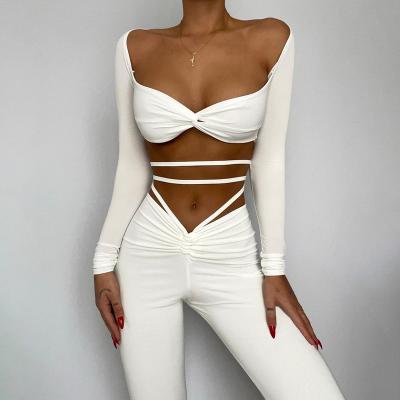 China Akaily Winter Sustainable White Black Tracksuit Casual Two Piece Sweatsuits 2 Piece Sets For Women Long Crop Top Pants Suits Matching Sets for sale