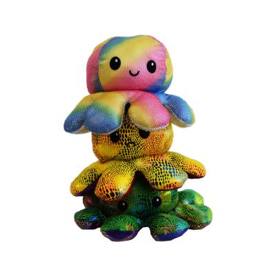 China Reversible Octopus Plush Toy Eco-Friendly Sequined Octopus Reversible Zipper 30cm Invisible Stuffing for sale