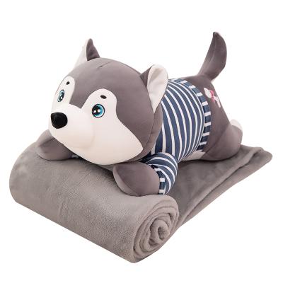 China Wholesale Home Decoration Eco-friendly Pillow Factory Plush Toy Pillow Husky Sleeping Blanket for sale