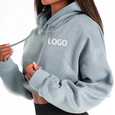 China Custom Anti-Wrinkle White Cropped Sweatshirt Raw Edge Women's Crop Top Hoodie for sale