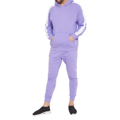 China Breathable Custom Wholesale Street Wear Cotton Pullover Sweat Suit Tracksuit Set With Hoodie And Side Stripe for sale