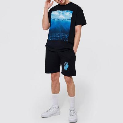 China High Quality Breathable Cotton 100% Custom Logo Men's Graphic T-Shirt And Shorts Summer 2 Piece Set for sale