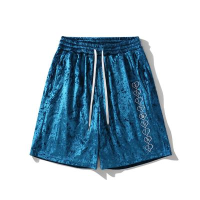 China Anti-wrinkle Custom Embroider Logo Mens Velvet Casual Shorts for sale