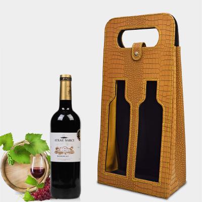 China Wine PU Wine Bottle Carrier Tote Bag With Window Leather Wholesale Rectangles Or Squares Packaging Box for sale