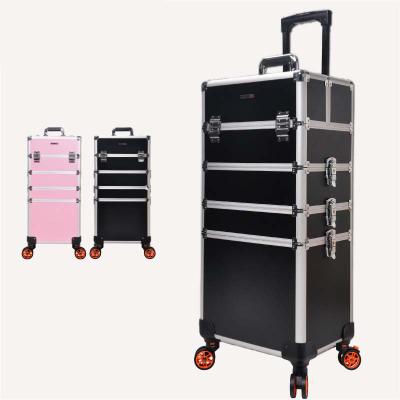 China Custom Large Capacity Custom Style Cosmetic Case Travel Makeup Case Carry Box 2 Layers 3 Layers 4 Layers With Wheels And Pull Rod for sale