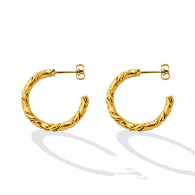 China High Quality Statement Luxury Gold Plated Stainless Steel Twist Circle Earring For Women for sale