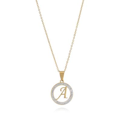 China Environmental Friendly Round Hip Pop Disc Engraved CZ Letter Initial Necklace For Women Girls for sale