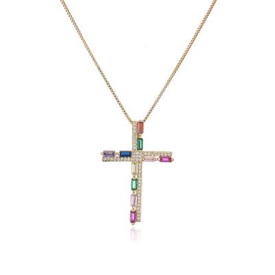 China Environmental Friendly Lucky Colorful Zirconia Cross Pendant Necklace For Women Girls for sale