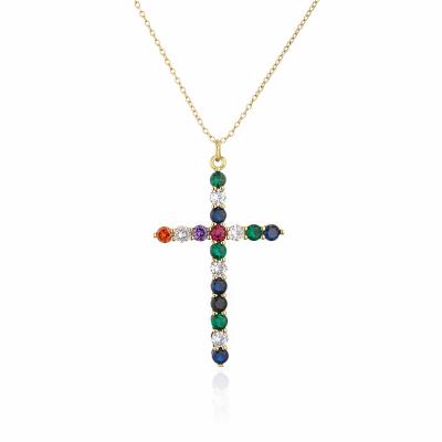 China Multicolor Shiny Environmentally Friendly Crystal Zircon Cross Choker Pendant Necklace Christmas Party Jewelry Gift for sale