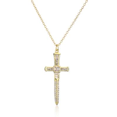 China High Quality Environmental Friendly Crystal Jesus Jewelry Cross Charm Gold Sword Necklace For Men for sale