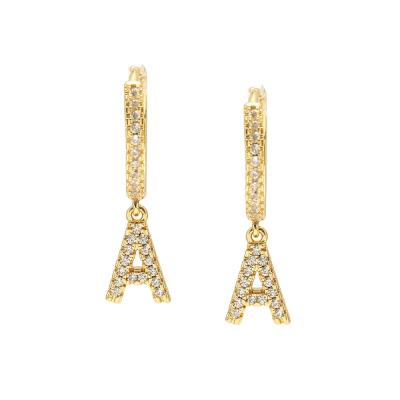 China 2022 Designs Women Jewelry Fashion Trendy Huggie Earring With Diamond CZ Zircon Initial Letter Stud Earrings for sale