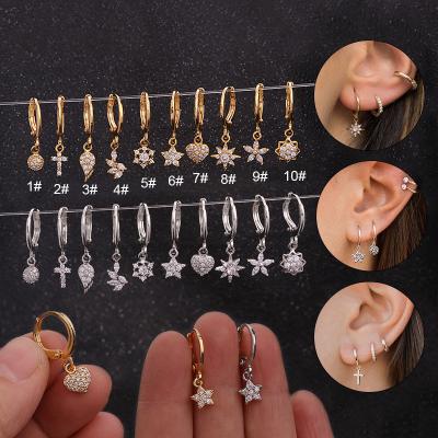 China Women Easy Minimalist Girls Small Tiny Star Cross Dangle Zircon Chain Circle Earrings Jewelry for sale