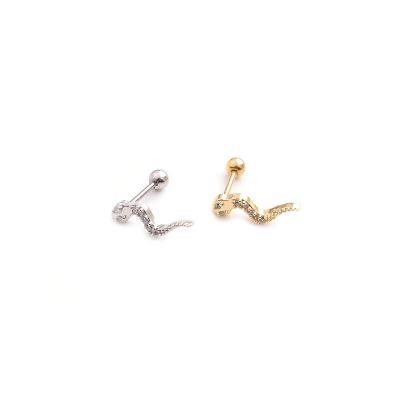 China Fashion Trendy Stainless Steel Snake CZ Tragus Cartilage Ear Stud Piercing Crystal Daith Earring for sale